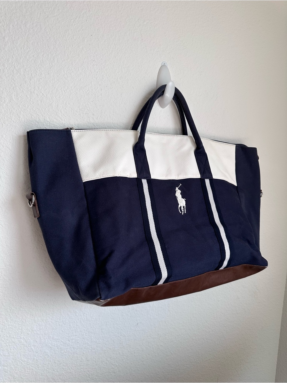 Polo Ralph Lauren Duffle Gym Carry On Weekender Travel Bag Navy Blue - Picture 3 of 14
